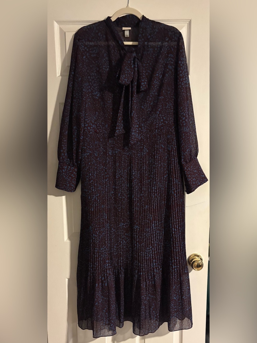 Purple and Blue Spot Tie-Neck Dress